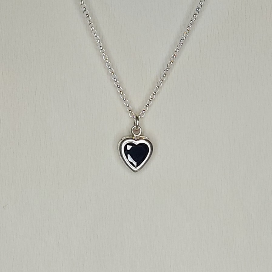 Black Cubic Zirconia & Sterling Silver Tiny Heart Pendant