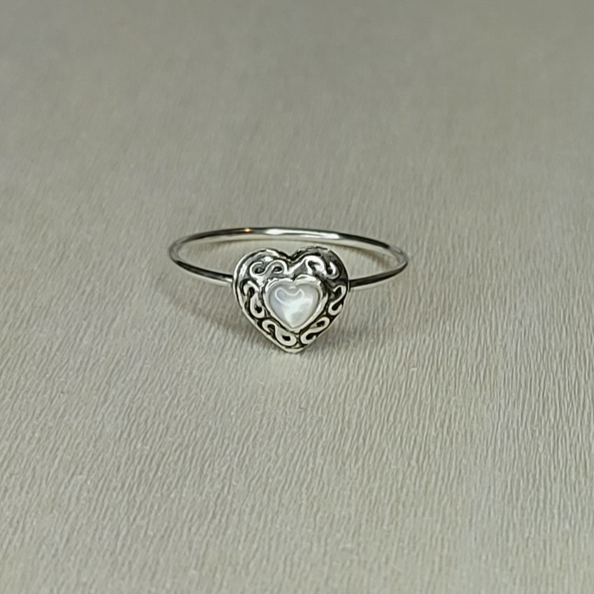Mother of Pearl & Sterling Silver Heart Ring