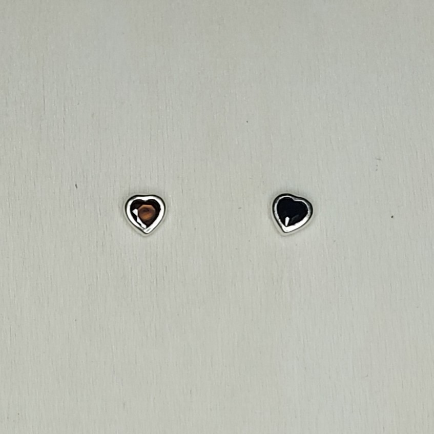 Black Cubic Zirconia & Sterling Silver Tiny Heart Studs