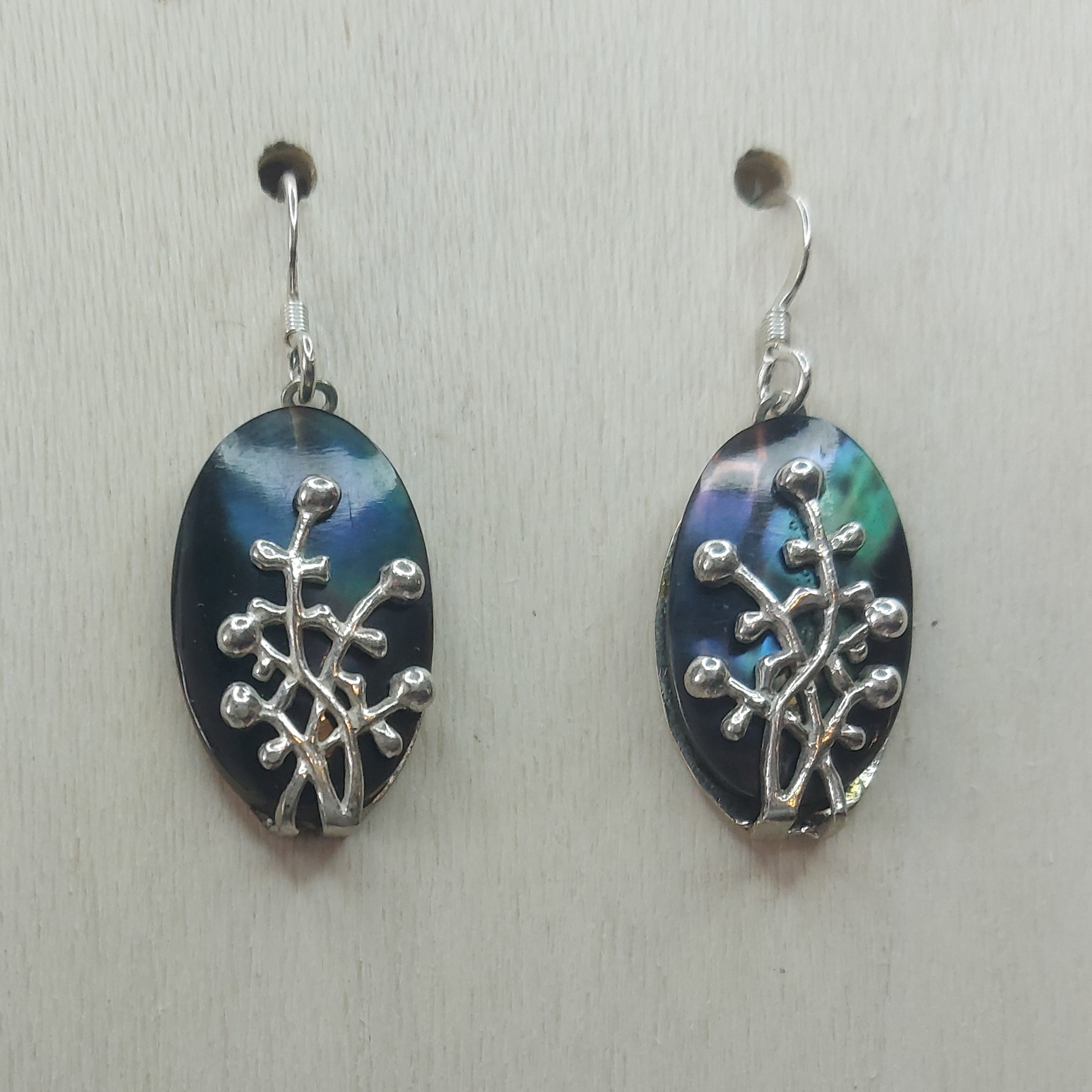 Black Lip Shell & Sterling Silver Ornate Oval Earrings