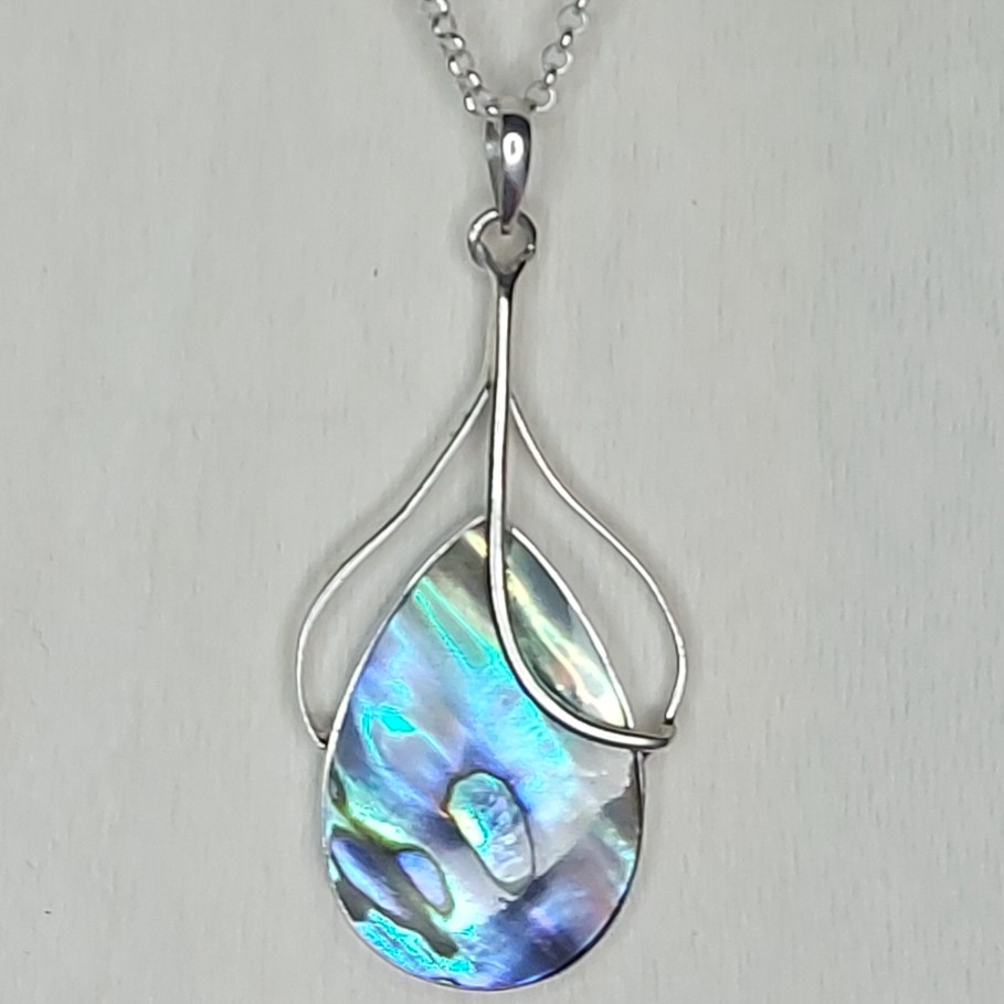 Abalone Shell & Mother of Pearl Double Sided Sterling Silver Ribbons Pendant