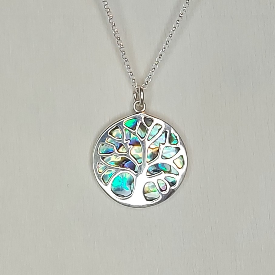 Abalone Shell & Sterling Silver Overlay Tree of Life Pendant