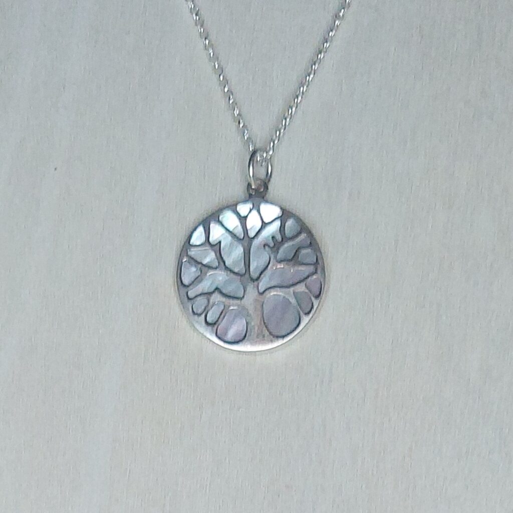 Mother of Pearl & Sterling Silver Overlay Tree of Life Pendant