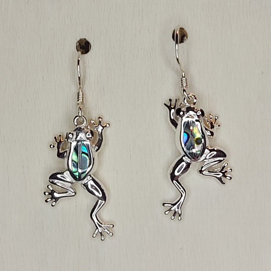 Abalone Shell & Sterling Silver Frog Earrings
