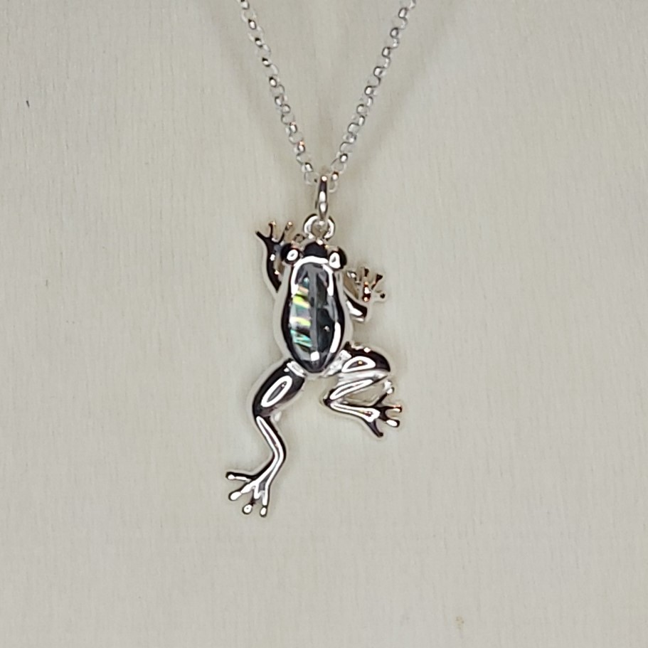 Abalone Shell & Sterling Silver Frog Pendant Small