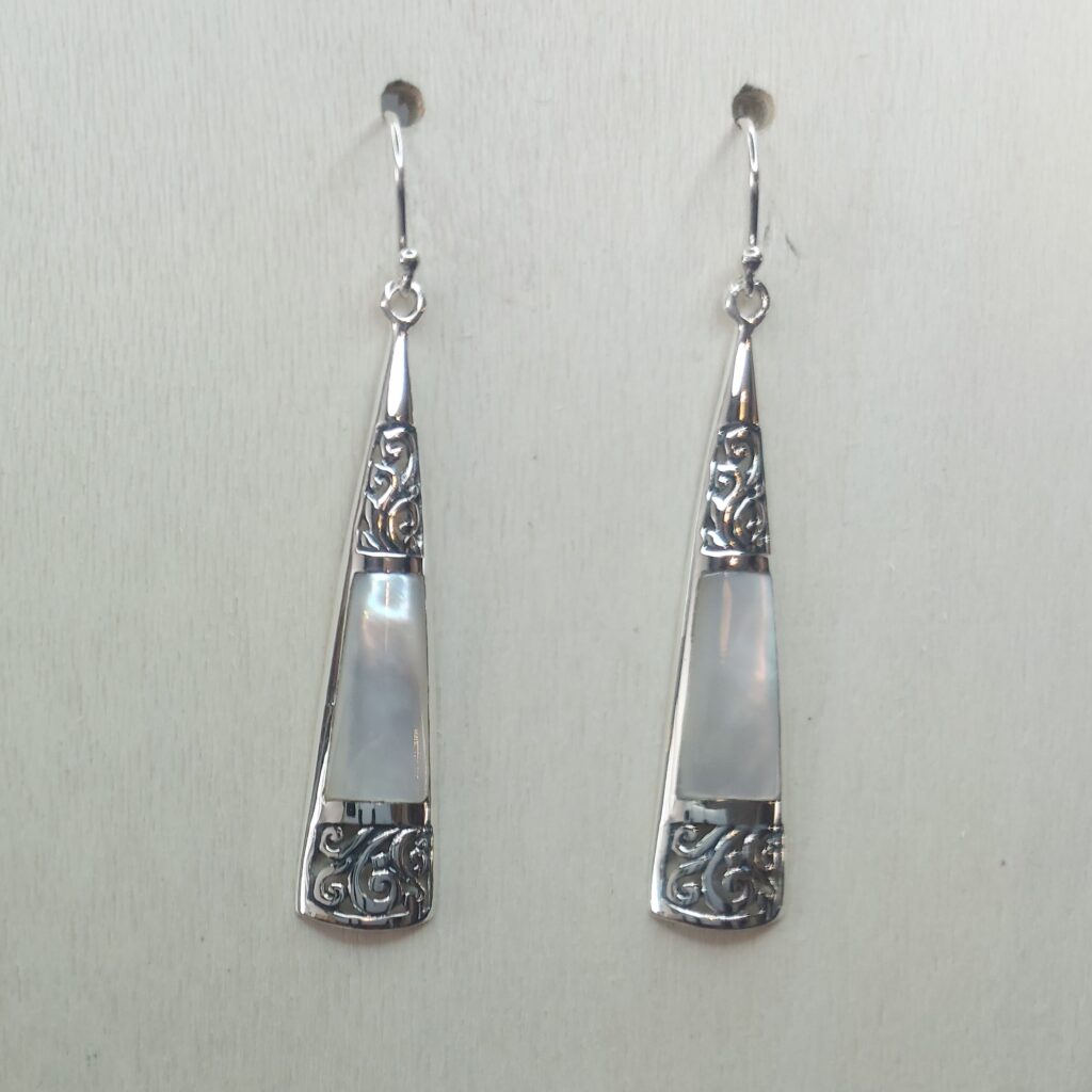 Mother of Pearl & Sterling Silver Long Triangle Earrings