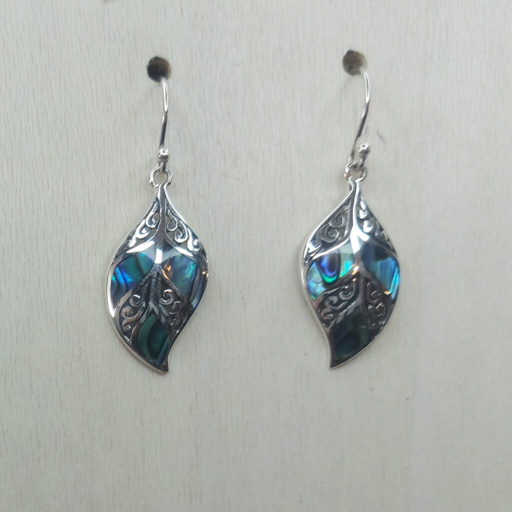 Abalone Shell & Sterling Silver Ornate Leaf Earring