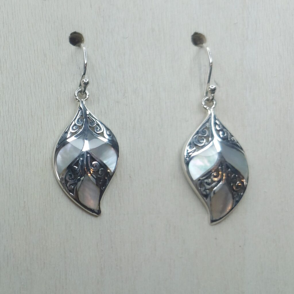 Mother of Pearl & Sterling Silver Ornate Leaf Earring