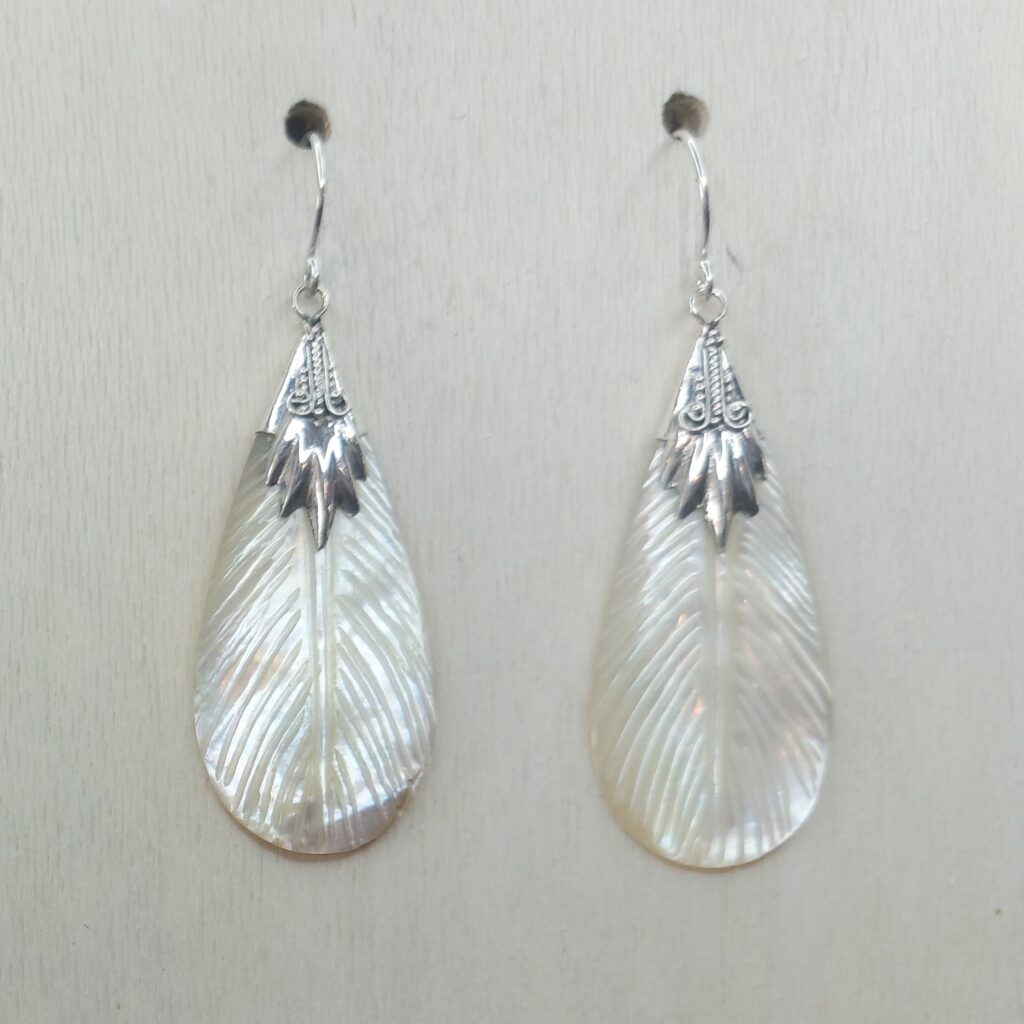 Mother of Pearl & Sterling Silver Carved Teardrop Earrings