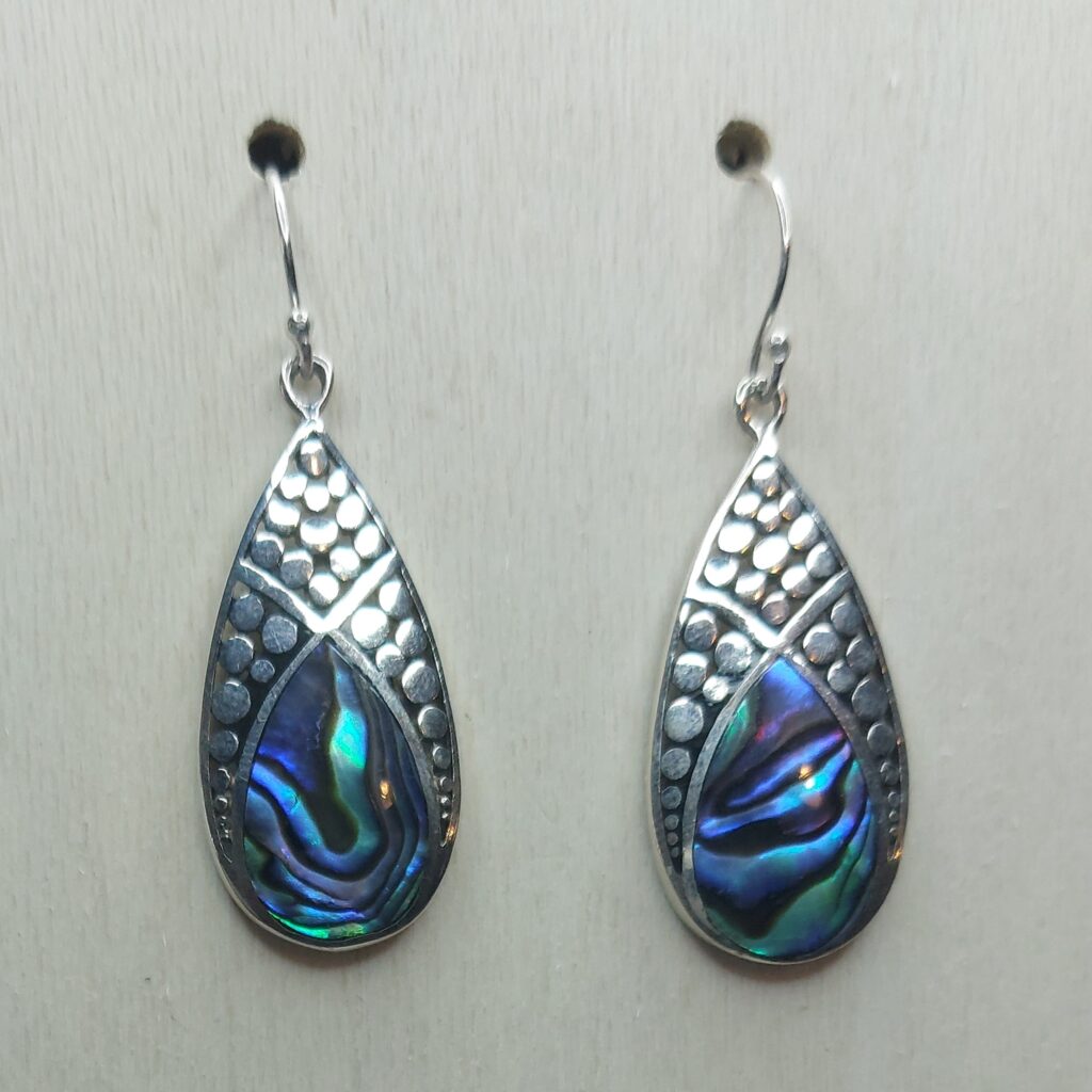 Abalone Shell & Sterling Silver Dotted Teardrop Earrings