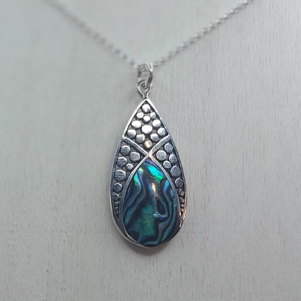Abalone Shell & Sterling Silver Dotted Teardrop Pendant