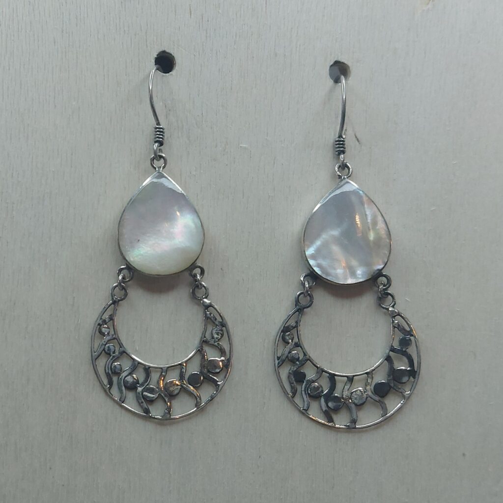 Mother of Pearl & Sterling Silver Teardrop Suspended Moon Earrings