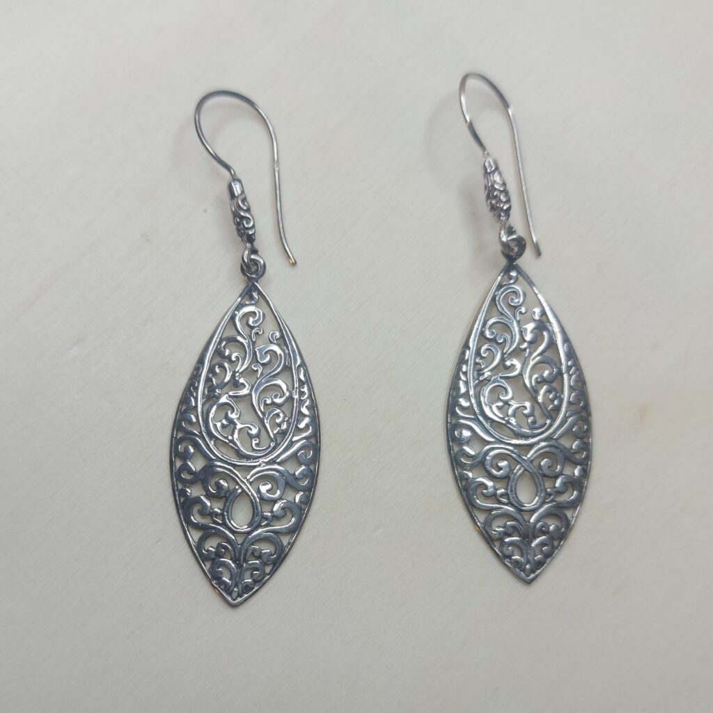 Sterling Silver Ornate Marquise Earrings