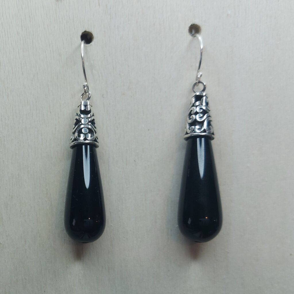Black Onyx Sterling Silver Drop Earrings