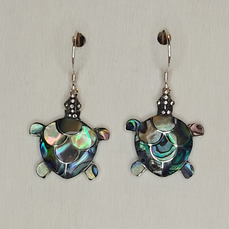 Abalone Shell & Sterling Silver Turtle Mosaic Earrings