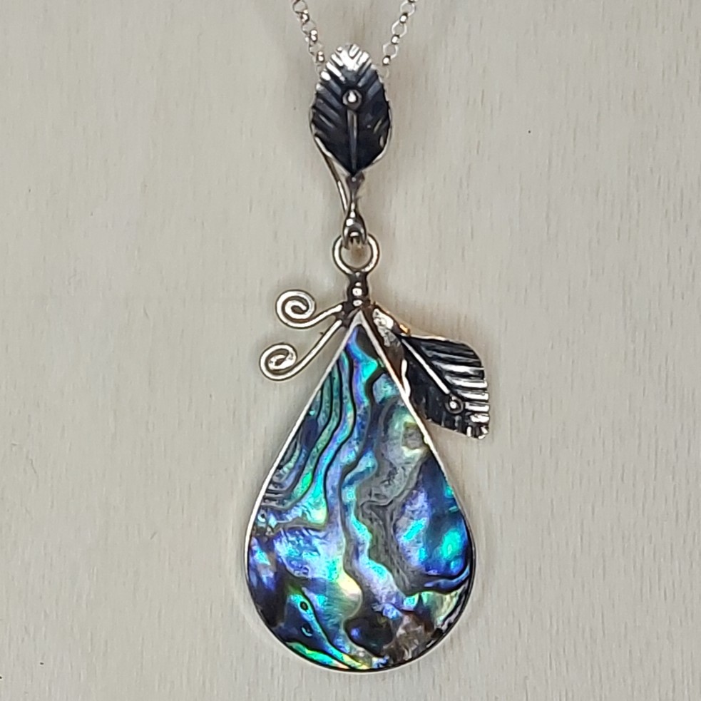 Abalone Shell & Sterling Silver Fancy Teardrop Pendant