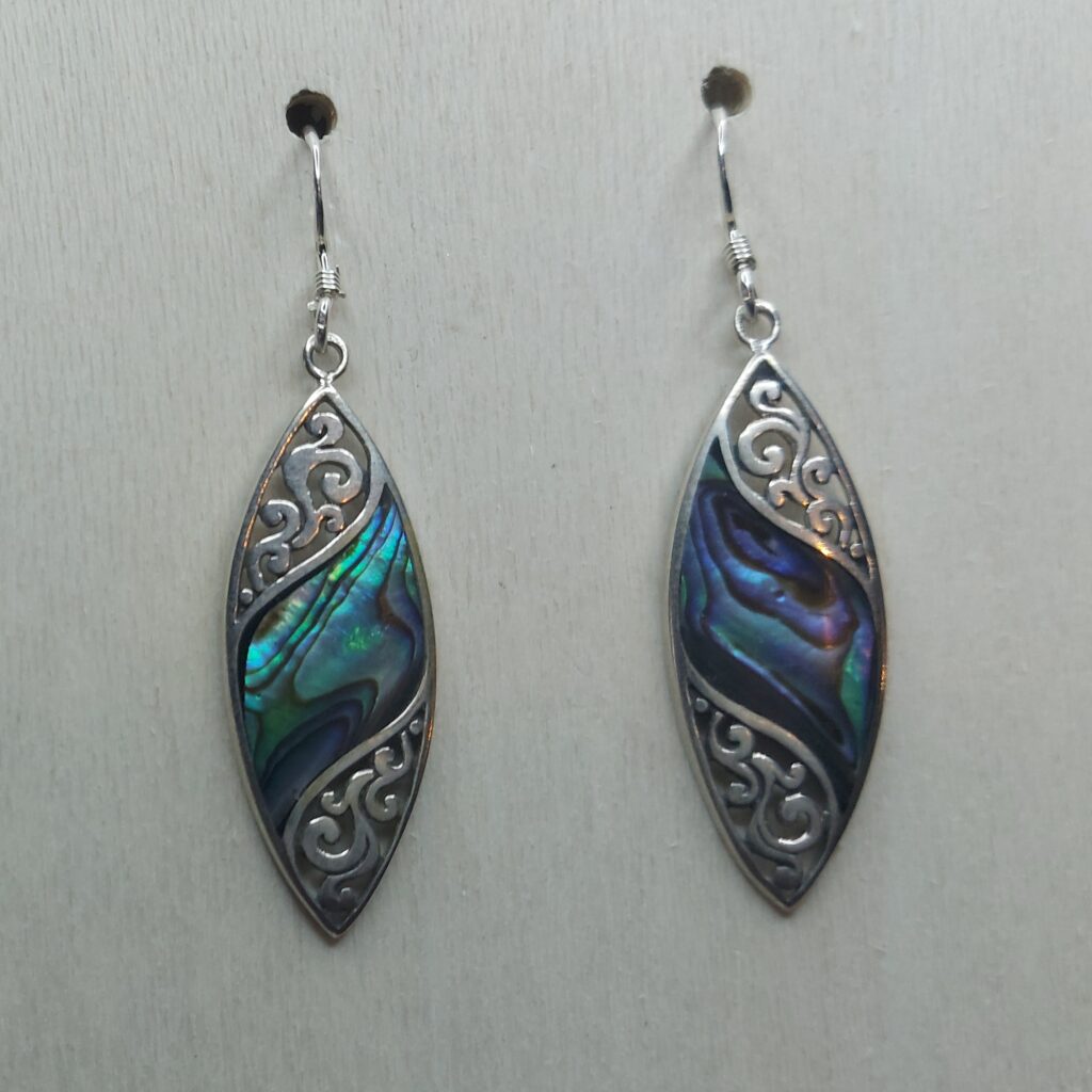 Abalone Shell & Sterling Silver Fancy Marquise Earrings