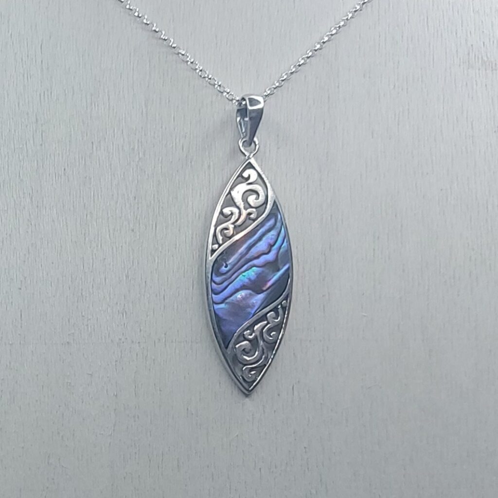 Abalone Shell & Sterling Silver Fancy Marquise Pendant