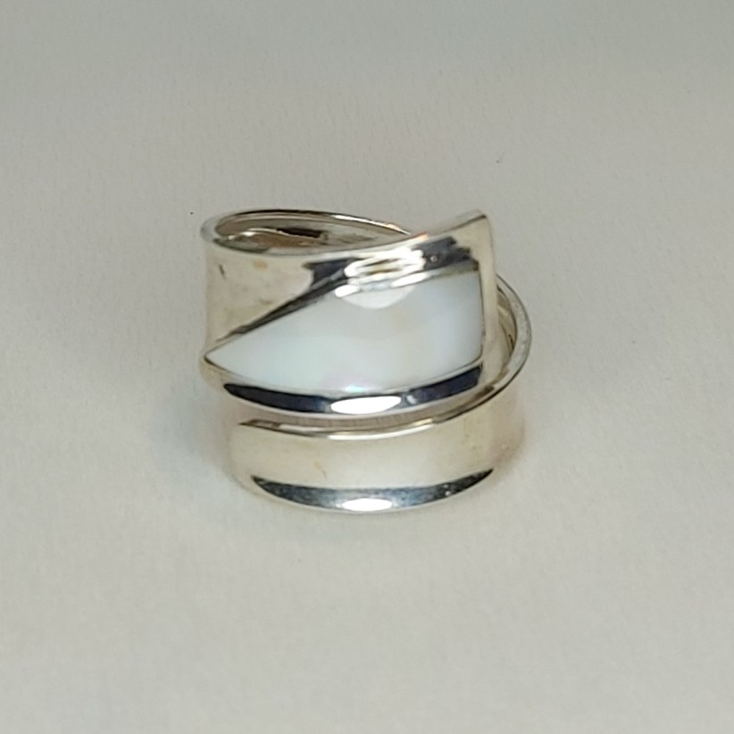 Mother of Pearl & Sterling Silver Double Band Adjustable Ring