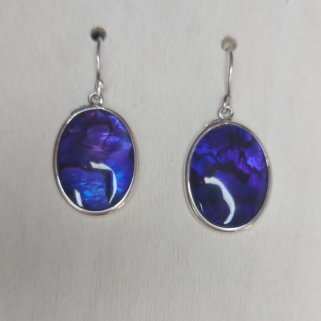 Abalone Shell with Purple Resin & Sterling Silver Oval Earrings
