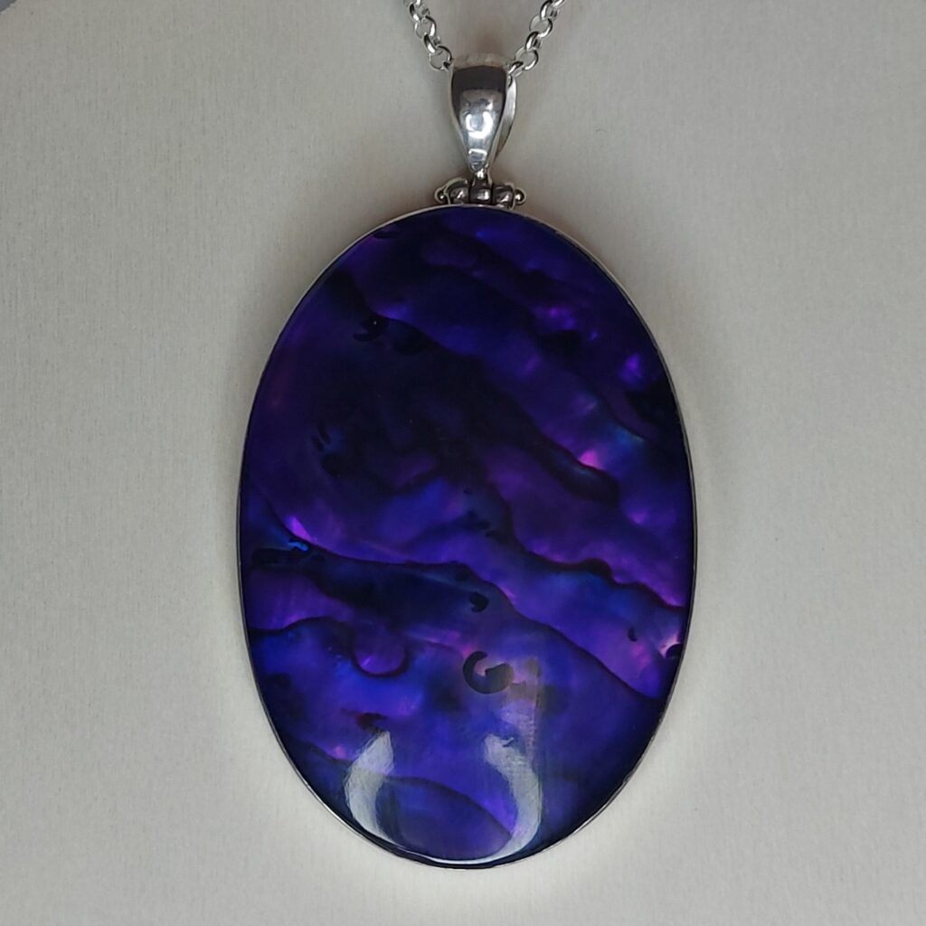 Abalone Shell with Purple Resin & Sterling Silver Oval Pendant