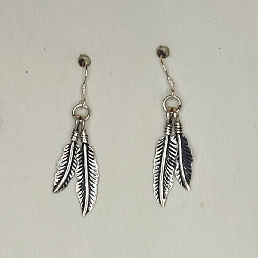 Sterling Silver Double Feather Earrings
