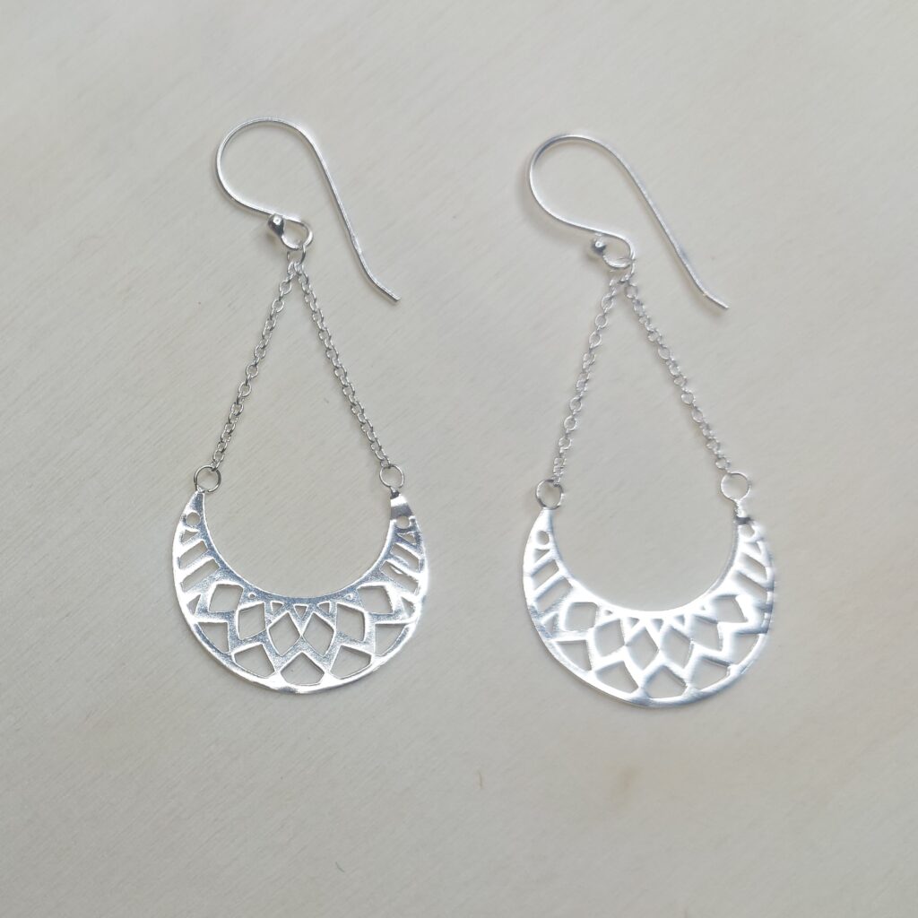 Sterling Silver Moon Double Chain Earrings
