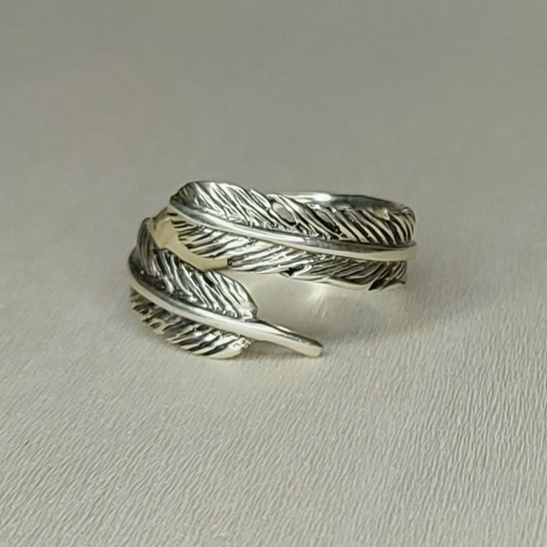 Sterling Silver Double Band Feather Ring