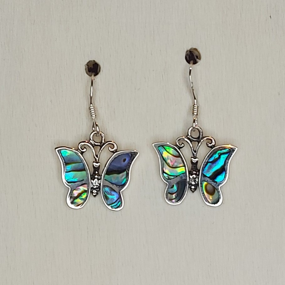Abalone Shell & Sterling Silver Butterfly Earrings