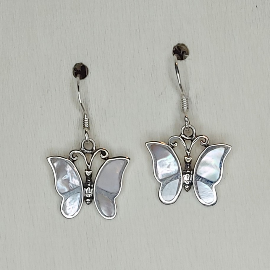 Mother of Pearl & Sterling Silver Butterfly Earrings