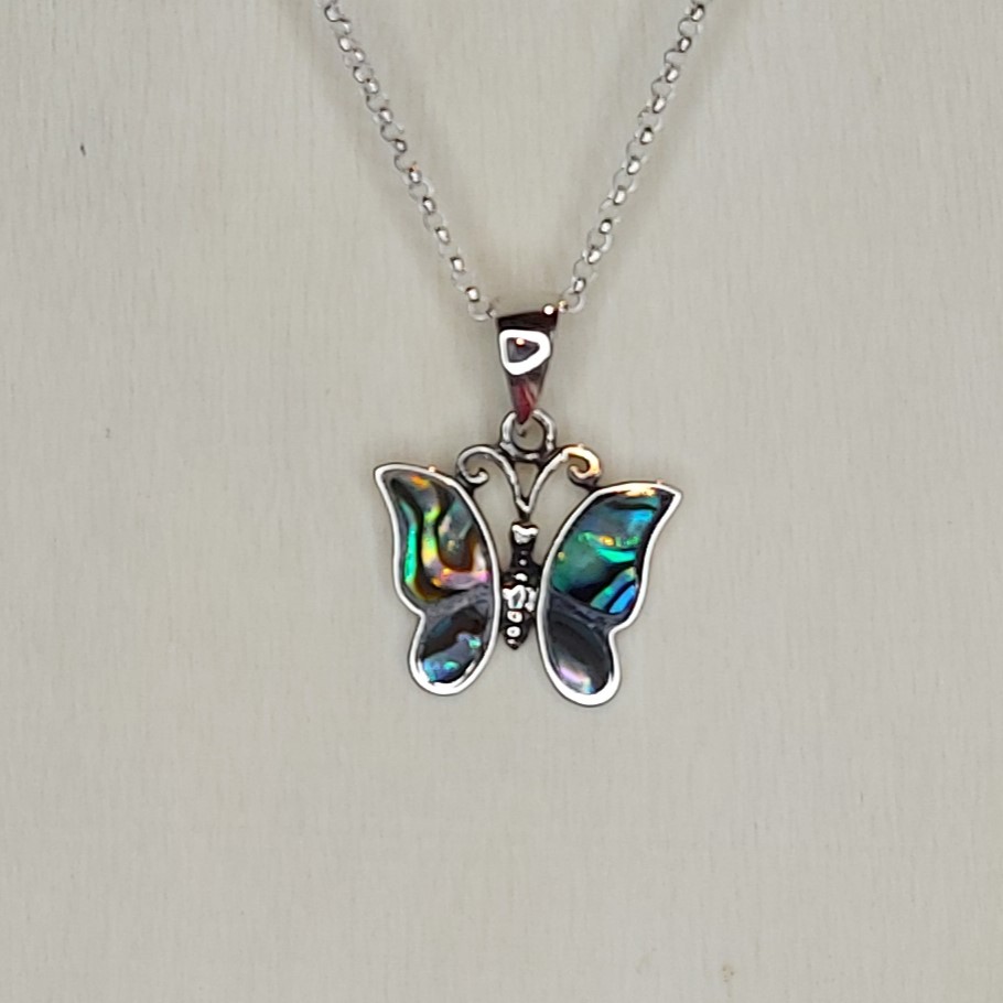 Abalone Shell & Sterling Silver Butterfly Pendant