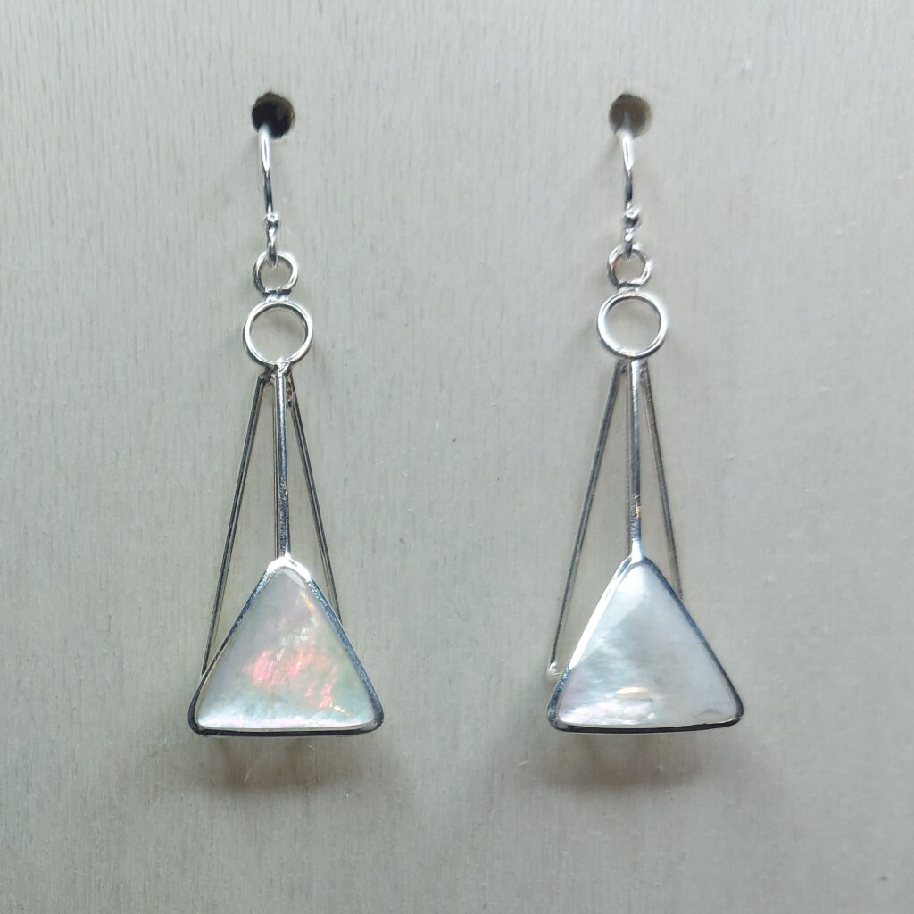 Mother of Pearl & Sterling Silver Contemporary Triangle Drop Earrings
