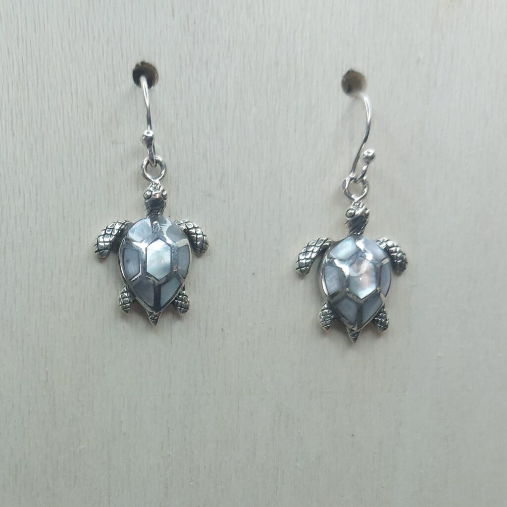 Mother of Pearl & Sterling Silver Turtle Earrings