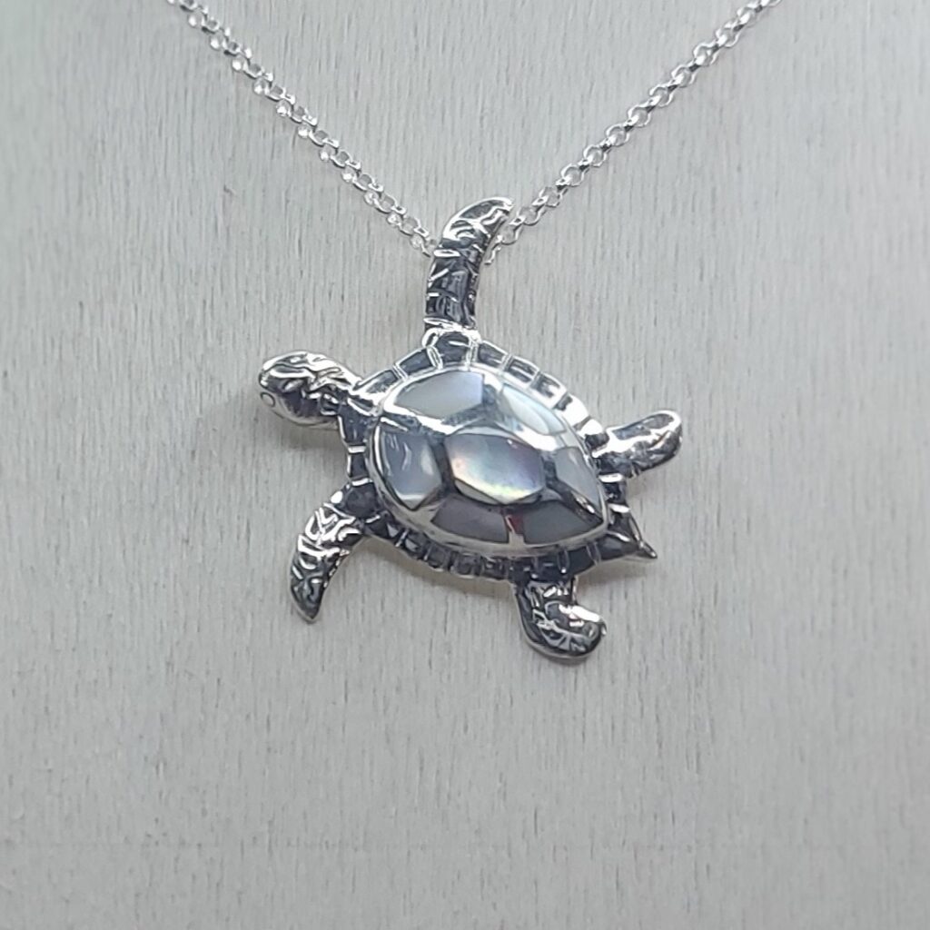 Mother of Pearl & Sterling Silver Turtle Pendant