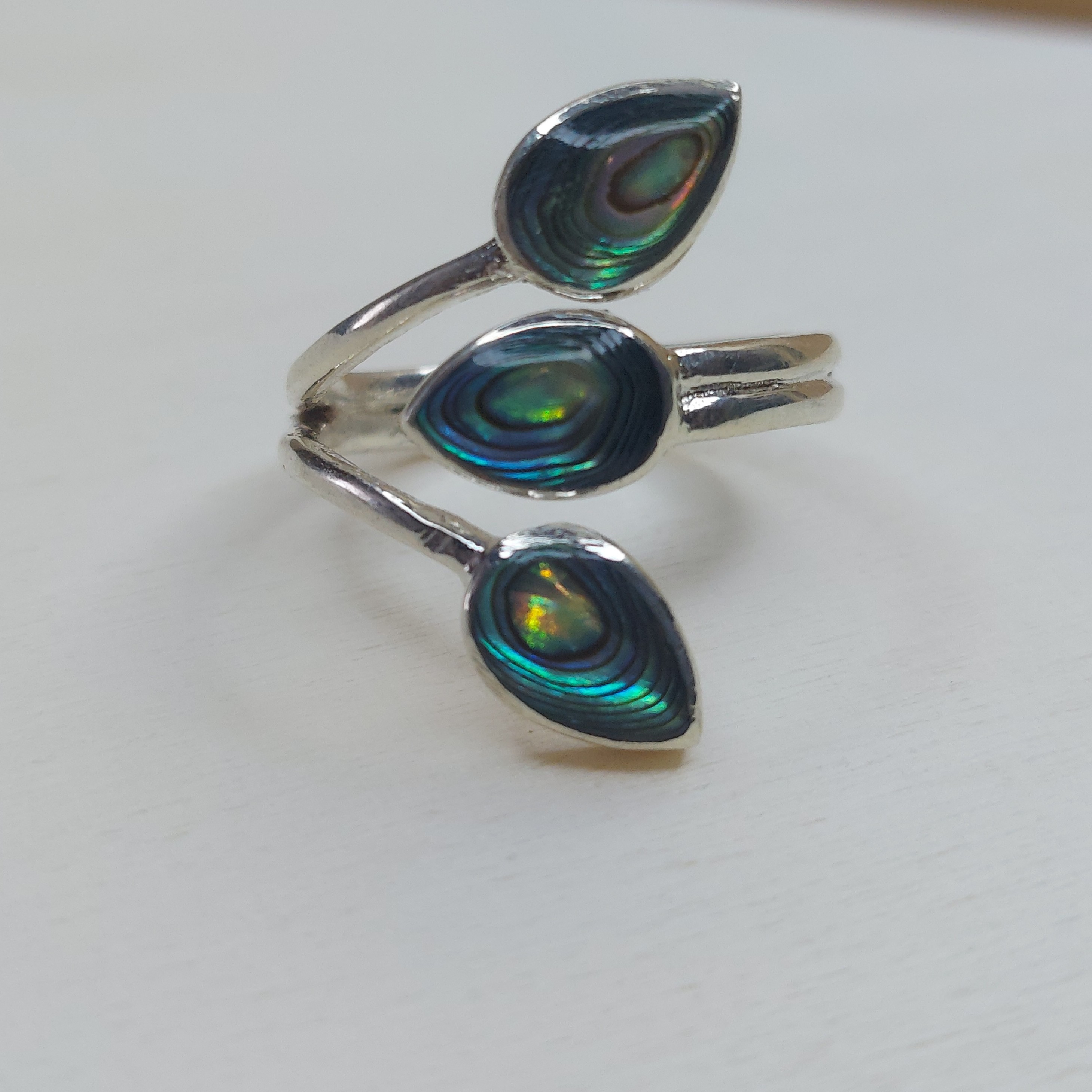Abalone Shell & Sterling Silver 3 Teardrop Adjustable Ring