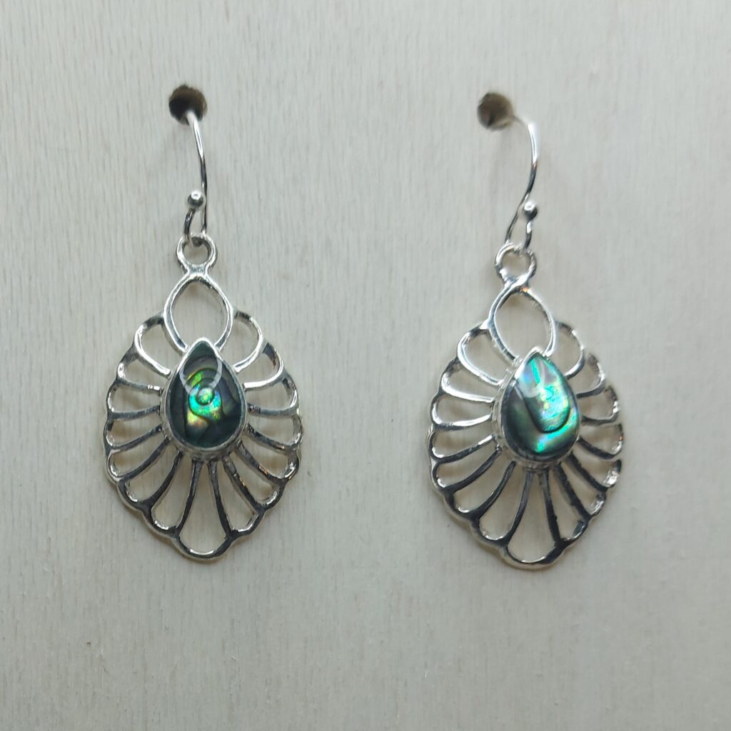 Abalone Shell & Sterling Silver Raised Fancy Teardrop Earrings