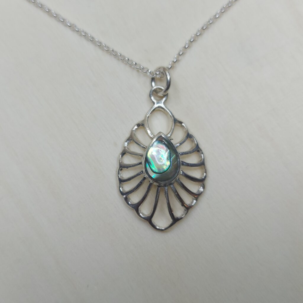 Abalone Shell & Sterling Silver Raised Fancy Teardrop Pendant