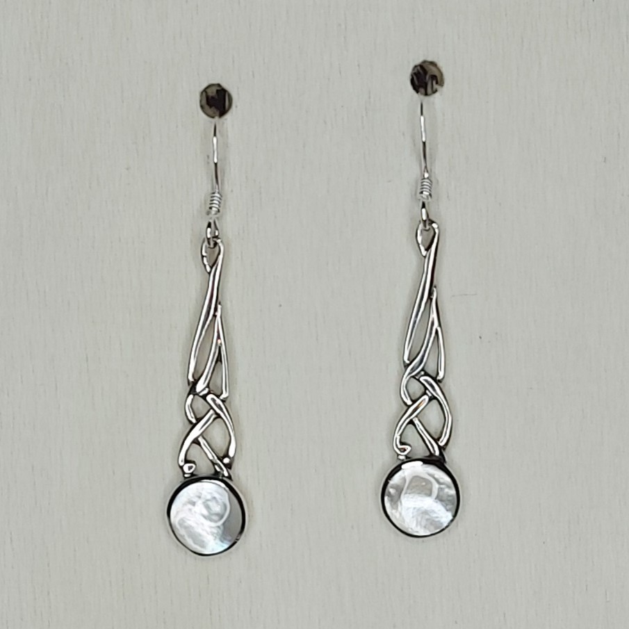 Mother of Pearl & Sterling Silver Celtic Drop Earrings