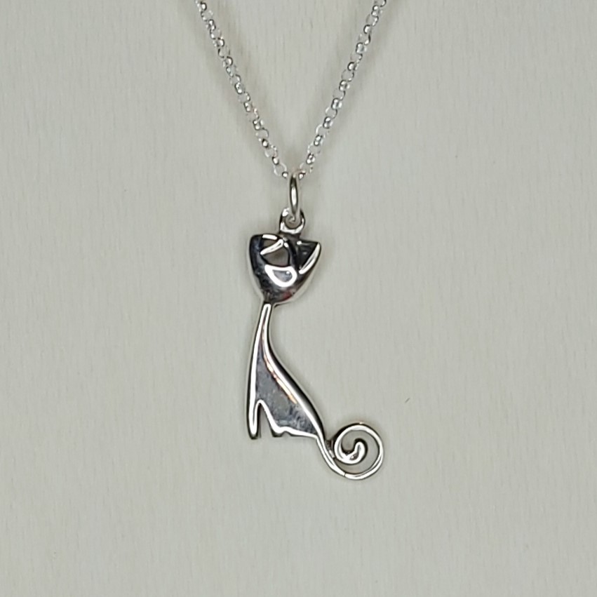 Sterling Silver Elegant Cat Pendant
