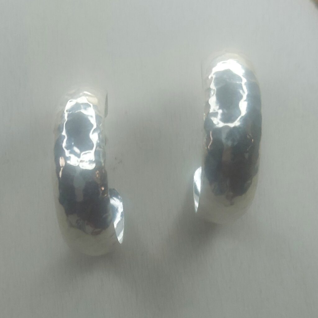 Sterling Silver Hammered Hoop Stud Earrings