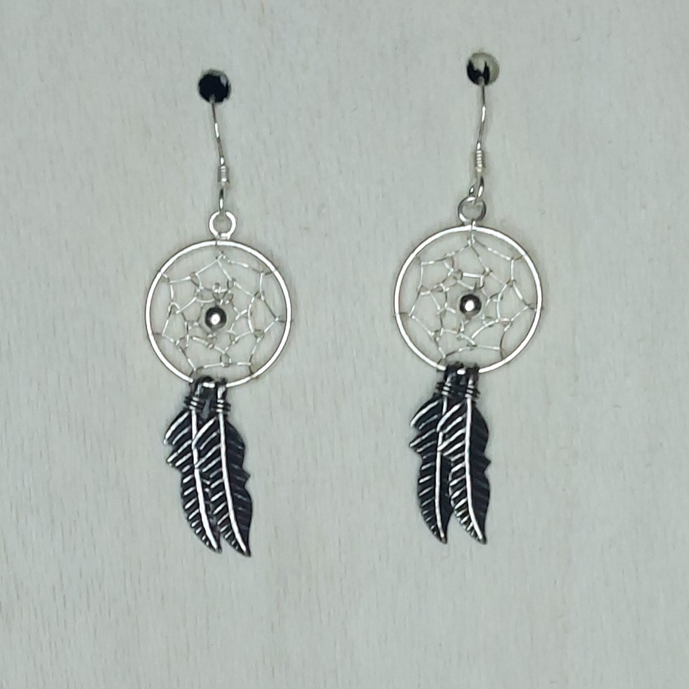 Sterling Silver Double Feather Dreamcatcher Earrings