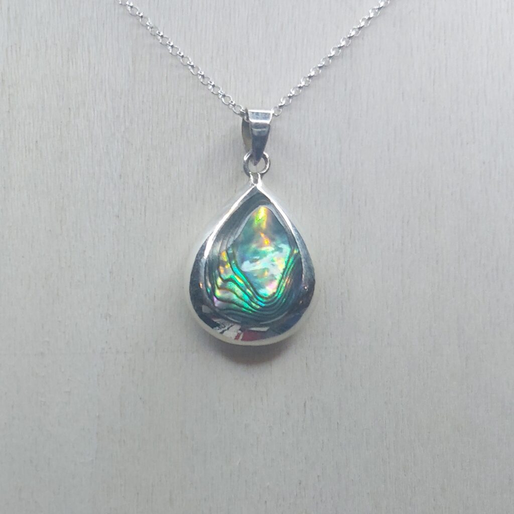 Abalone Shell & Mother of Pearl Sterling Silver Double Sided Teardrop Pendant Small
