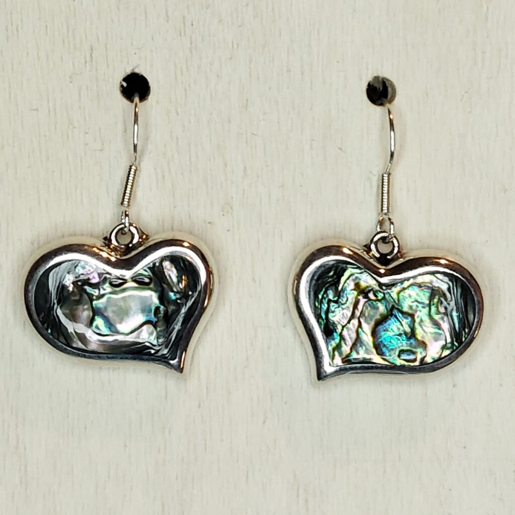 Abalone Shell & Sterling Silver Tilted Heart Earrings Large