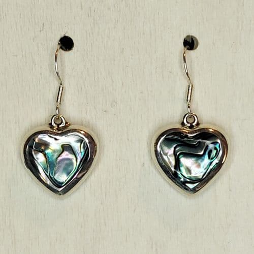 Abalone Shell & Sterling Silver Heart Earrings Medium