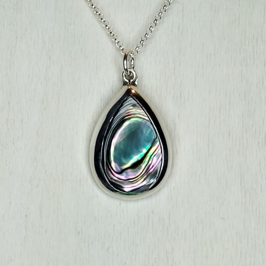 Abalone Shell & Sterling Silver Teardrop Pendant