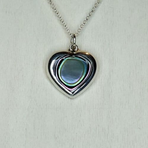 Abalone Shell & Sterling Silver Heart Pendant Large