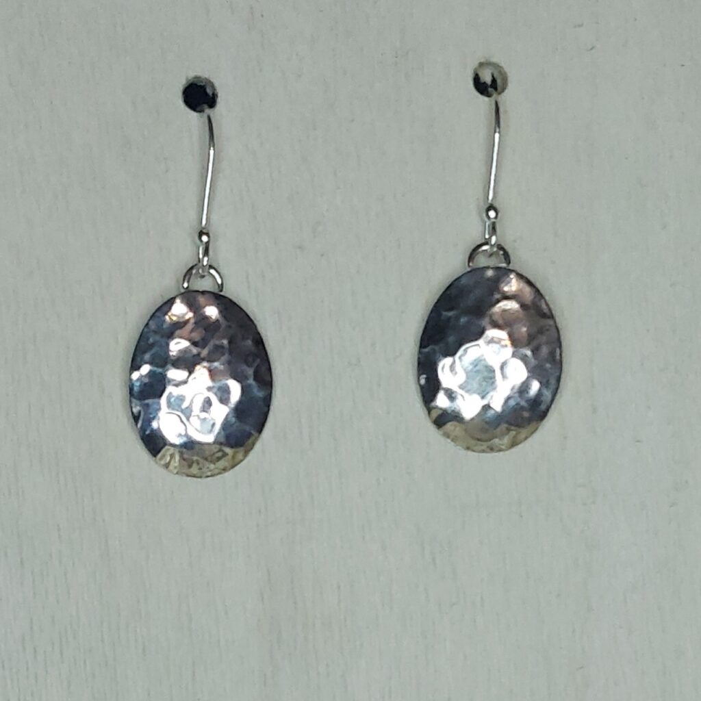 Sterling Silver Hammered Oval Earrings