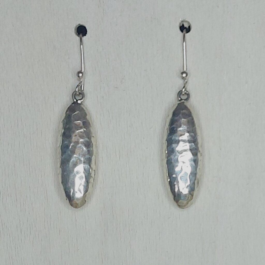 Sterling Silver Hammered Oval Nugget Earrings