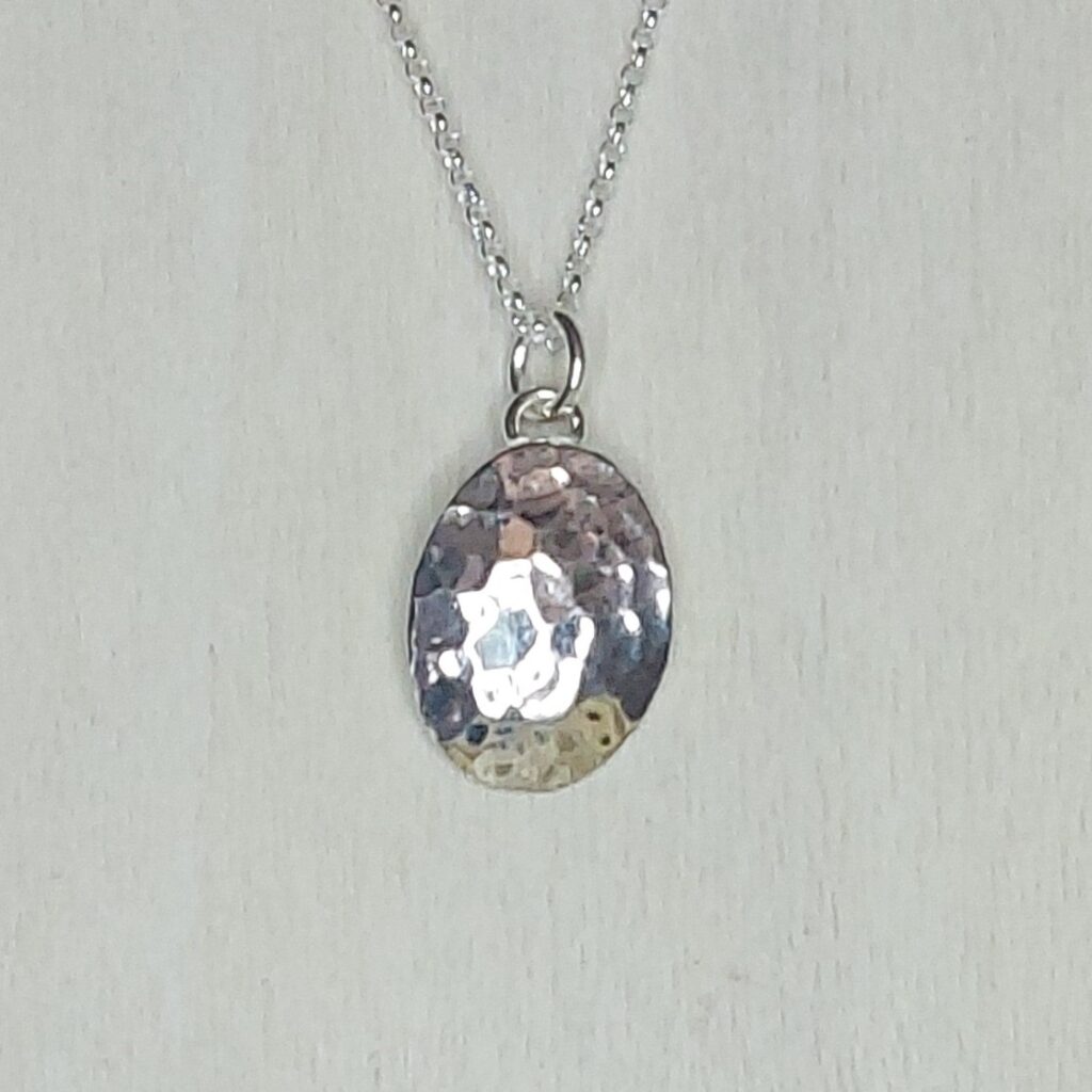 Sterling Silver Hammered Oval Pendant