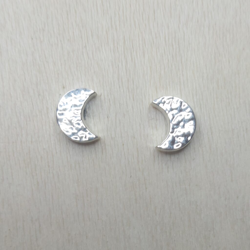 Sterling Silver Hammered Moon Studs